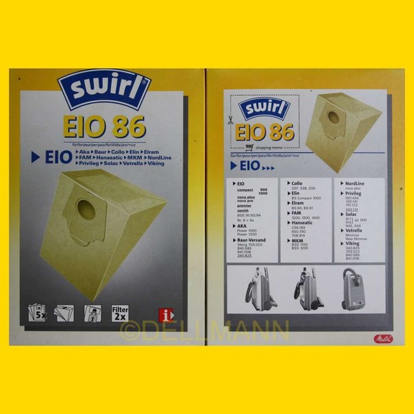 Swirl EIO 86 Papier Staubsaugerbeutel EIO86 - 5 Beute6
