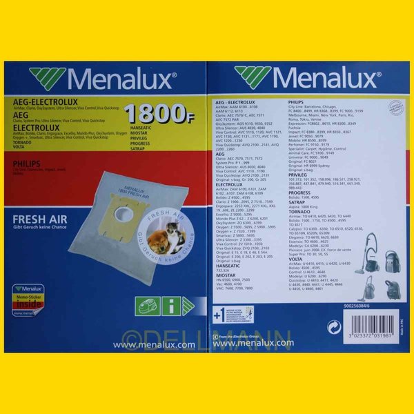 Menalux 1800 F Staubsaugerbeutel - 1800F Fresh Air - 3 Beutel von electrolux