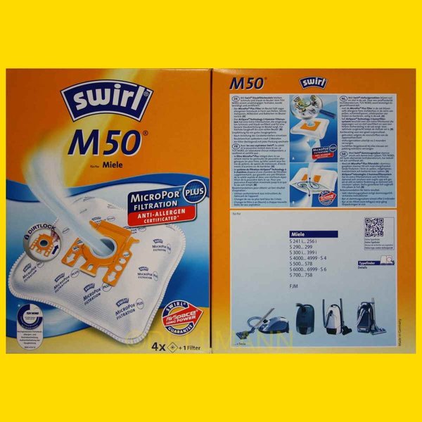 Swirl M 50 MicroPor Staubsaugerbeutel M50 - 4 Beutel + 1 Filtermatte