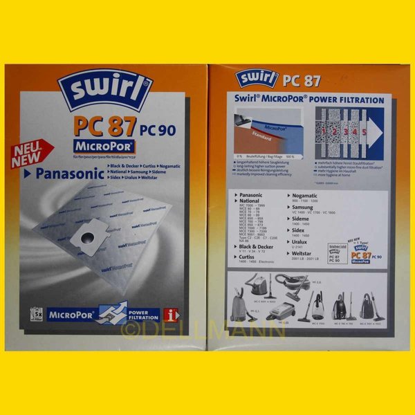 Swirl PC 87 MicroPor Staubsaugerbeutel PC87 - 5 Beutel + 1 Filtermatte