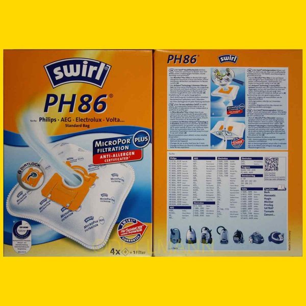 Swirl PH 86 MicroPor Staubsaugerbeutel PH86 - 4 Beutel + 1 Filtermatte
