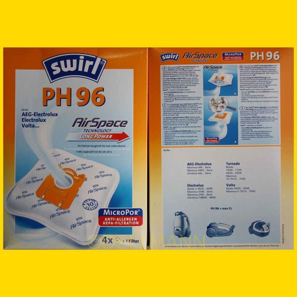 Swirl PH 96 MicroPor Staubsaugerbeutel PH 96 - 4 Beutel + 1 Filtermatte