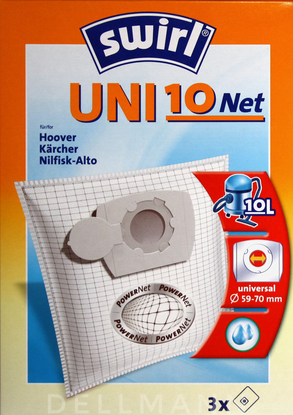 Swirl UNI 10 Net Staubsaugerbeutel UNI10 - 3 Beutel aus verstärktem Spezialgewebe