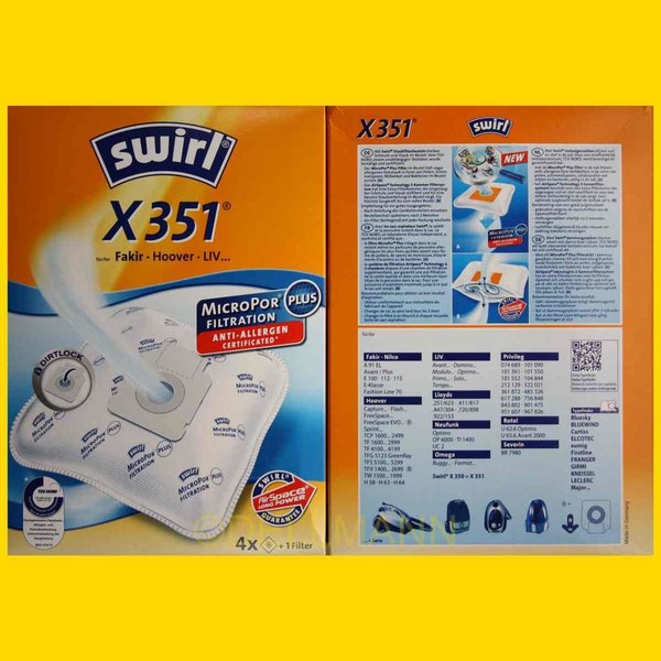 Swirl X 351 MicroPor Staubsaugerbeutel X351 - 4 Beutel + 1 Filtermatte
