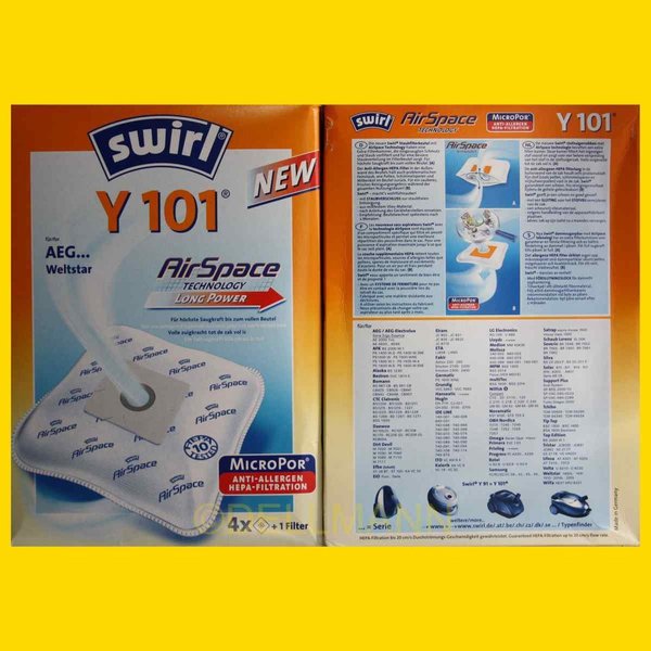 Swirl Y 101 MicroPor Staubsaugerbeutel Y101 - 4 Beutel + 1 Filter