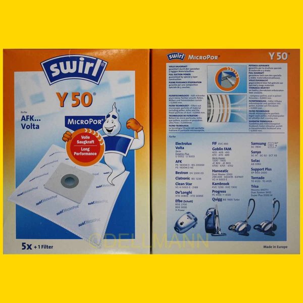 Swirl Y 50 MicroPor Staubsaugerbeutel  Y50 - 5 Beutel + 1 Filtermatte