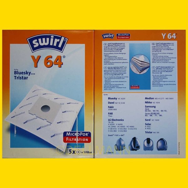 Swirl Y 64 Micropor Staubsaugerbeutel Y64 - 5 Beutel + 1 Filtermatte