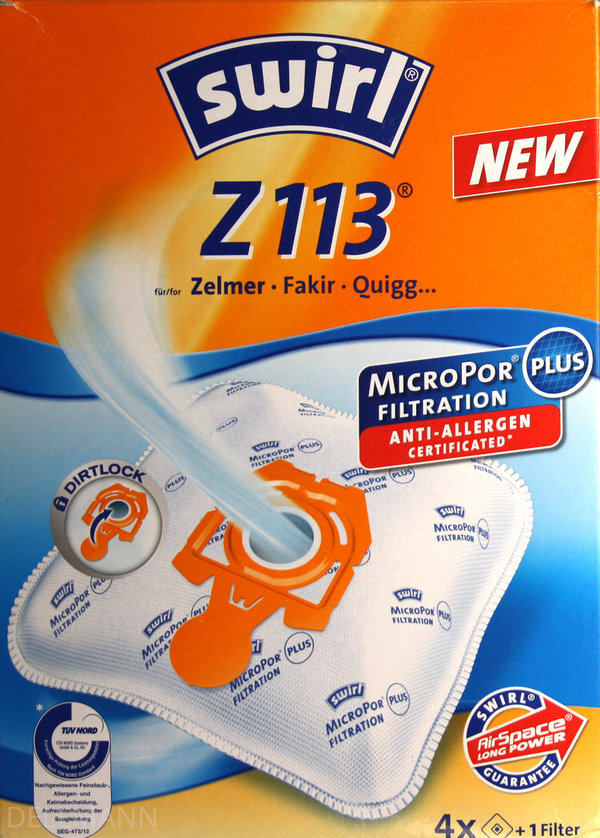 Swirl Z 113 MicroPor Plus Staubsaugerbeutel Z113 - 4 Beutel + 1 Filtermatte