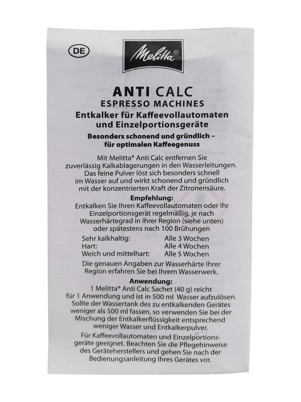 Melitta Anti Calc Entkalker für Espressomaschinen 2x40 g Anticalc