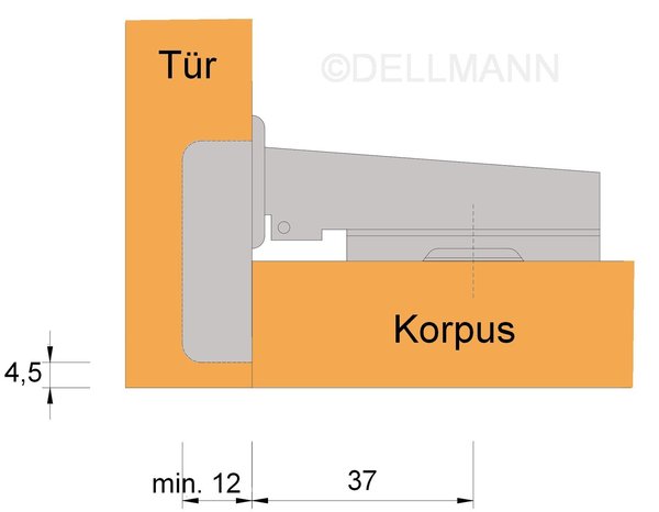Topfband Eckanschlag - 35mm  Häfele Scharnier mit Kreuzplatte