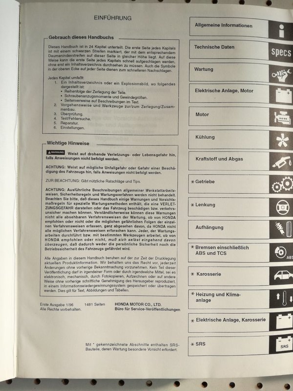 Honda Legend 1996-2000 Werkstatthandbücher - 5 Handbücher