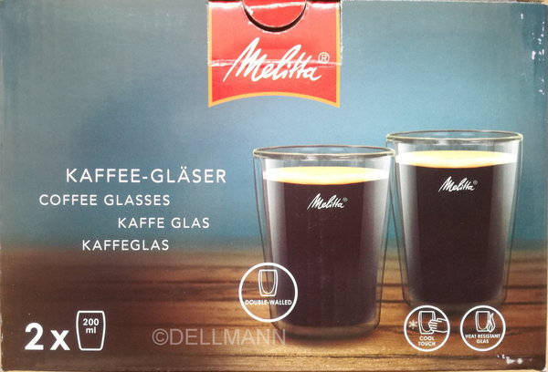 Melitta Kaffee-Gläser 2 Stück à 200 ml aus doppelwandigem Glas - Kaffeegläser