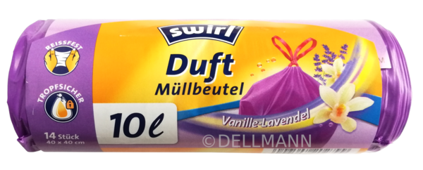 Swirl Duft Müllbeutel Vanille Lavendel - 10 Liter - (14 Beutel/Rolle) 40x40 cm
