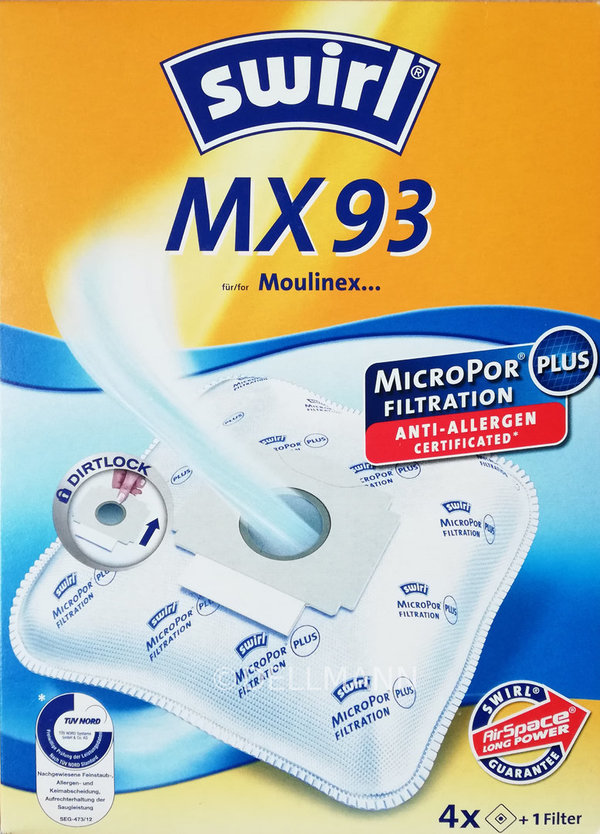 Swirl MX 93 MicroPor Plus Staubsaugerbeutel MX93 - 4 Beutel + 1 Filtermatte
