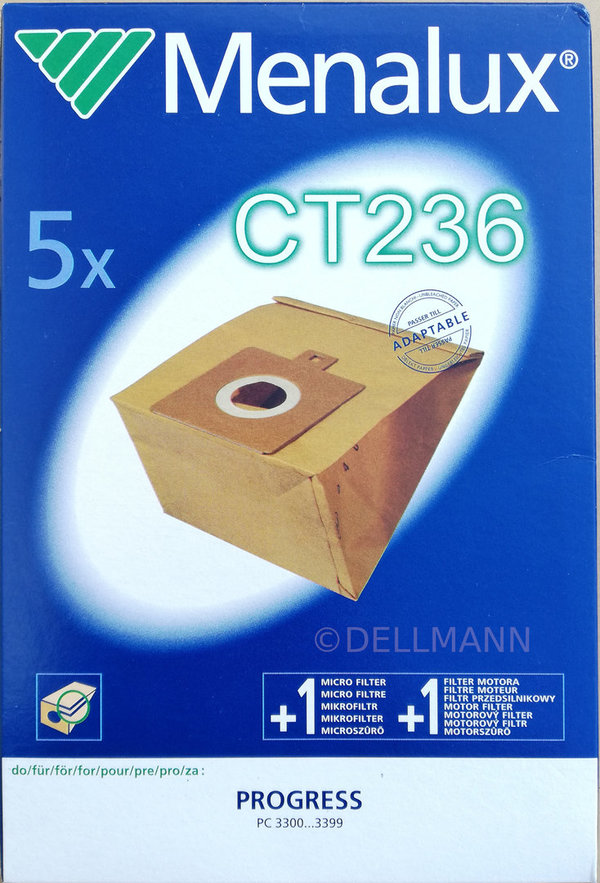 5 Beutel Menalux CT 236 Staubsaugerbeutel CT236 für Progress PC 3300-3399