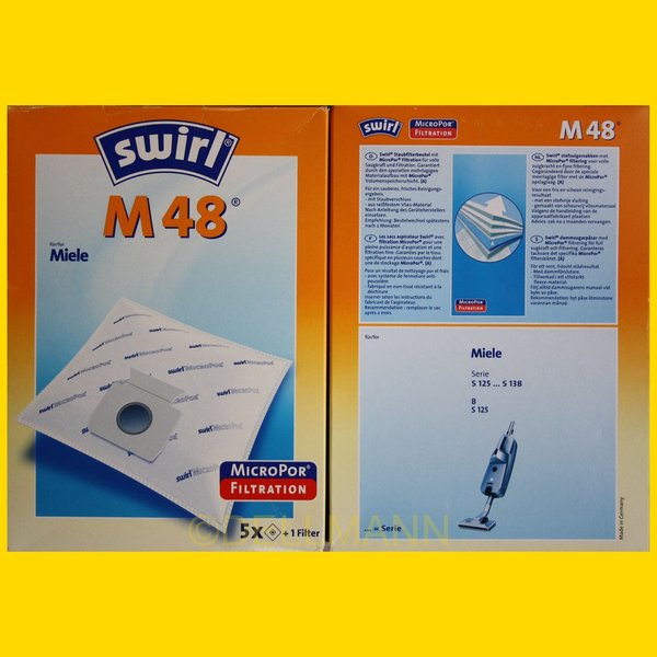 1 Beutel Swirl M 48 MicroPor Staubsaugerbeutel M48 für Miele S 128 - 135