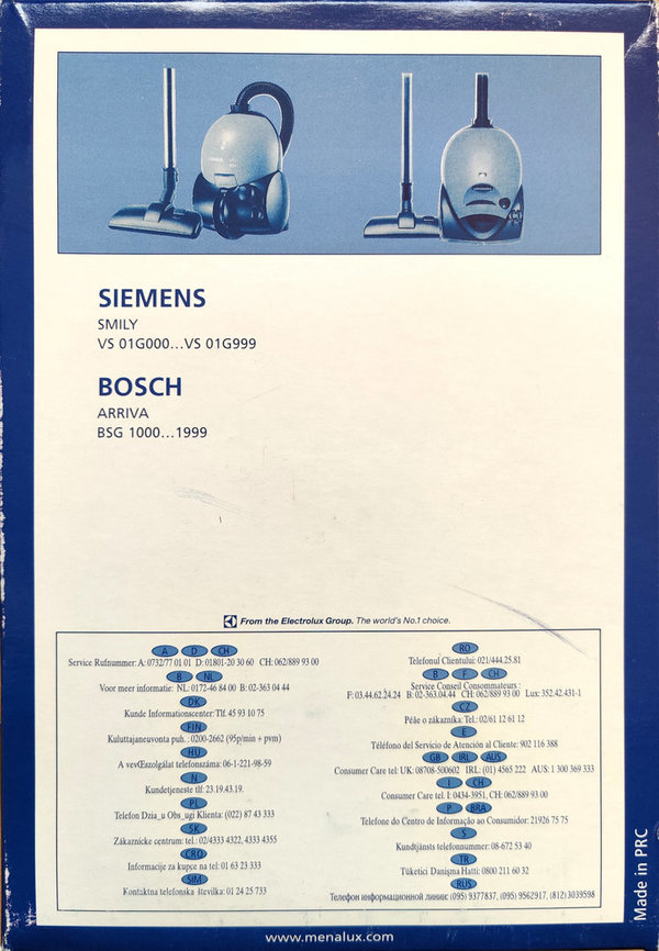 5 Beutel Menalux DCT 222 Staubsaugerbeutel DCT222 - ( 2001 ) Siemens