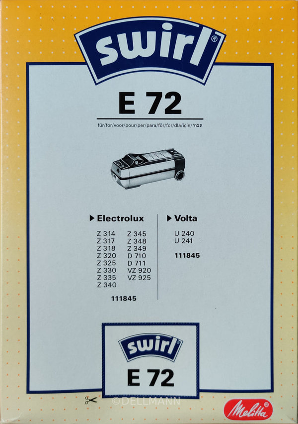 Swirl E 72 Staubsaugerbeutel E72 - 7 Beutel für Electrolux 4006508105311