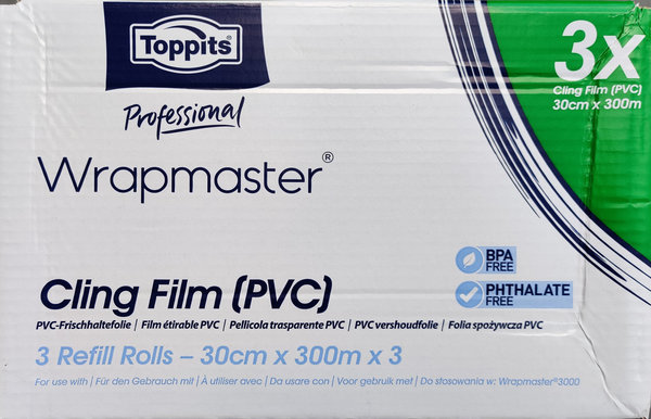 Wrapmaster 3000 Frischhaltefolie PVC 3 Rollen - 30cm x 300 m  EAN 5023139314539