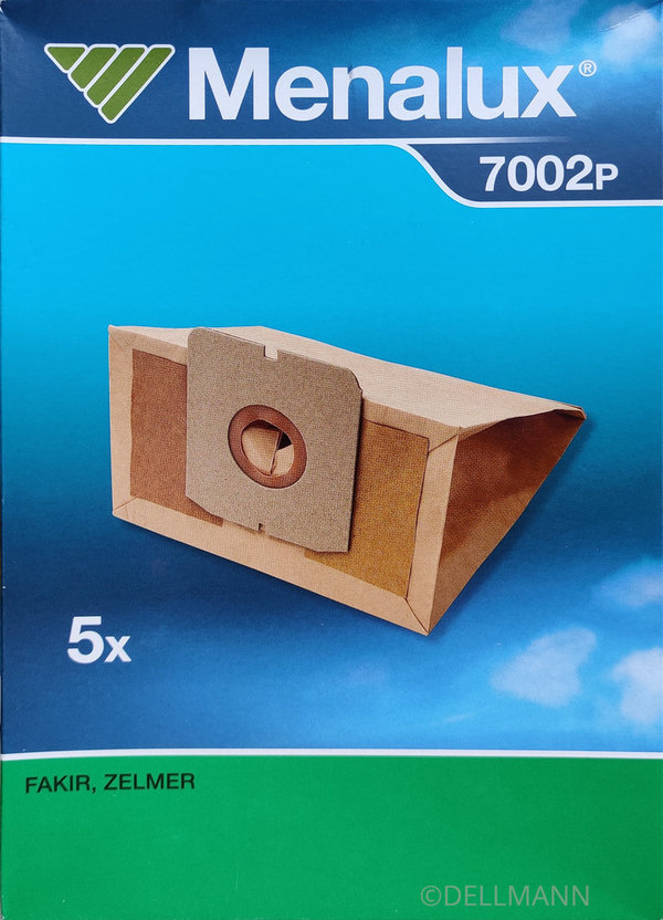 Menalux 7002 P Staubsaugerbeutel - 5 Beutel aus Papier für Fakir Zelmer
