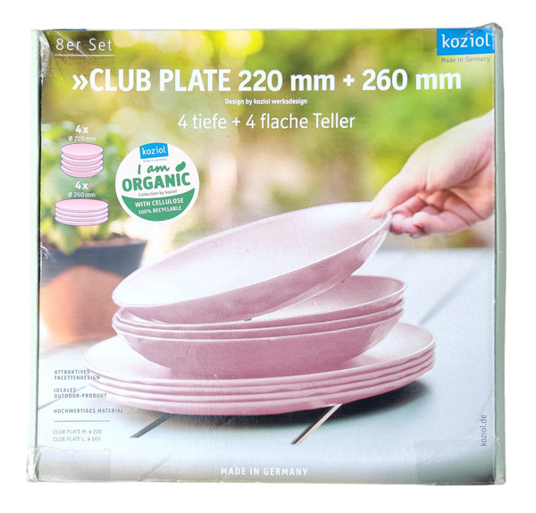 Koziol Club Plate 4 tiefe + 4 flache Teller - pink - 220 mm + 260 mm - 8er Set
